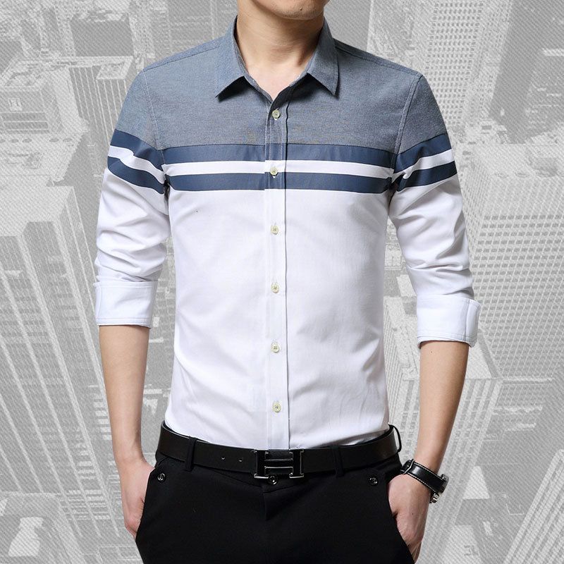 Nuevo 2019 Camisa de algodón puro de hombre Slim Moda Manga larga Casual Camisas de