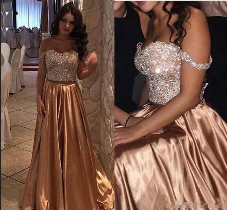 white and gold 2 piece prom dress
