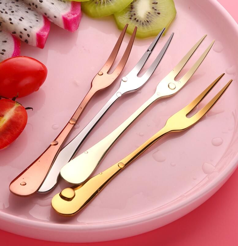 Fruit Fork Luxury Stainless Steel Gold Cake Dessert Forks Lovely Mini Fork Used For Cake In
