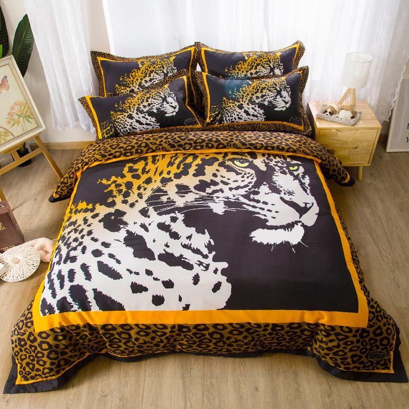 Cotton Home Textile 3d Leopard Print Bedding Sets High Quality Cartoon Duvet Cover Pillowcase Sheet Bed Kids Room French Tinkerbell