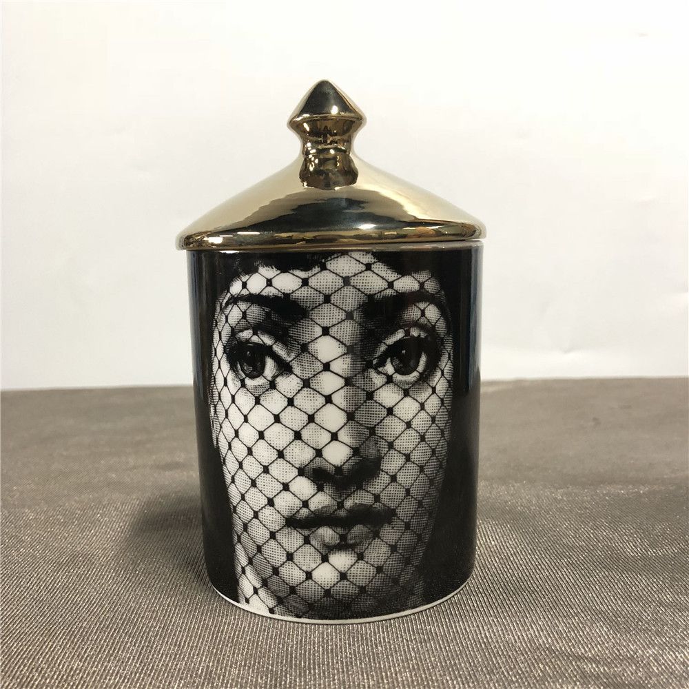 Retro Ceramic Candle Holder Jar Home Vintage Lina Face Art Classic Storage Bin 