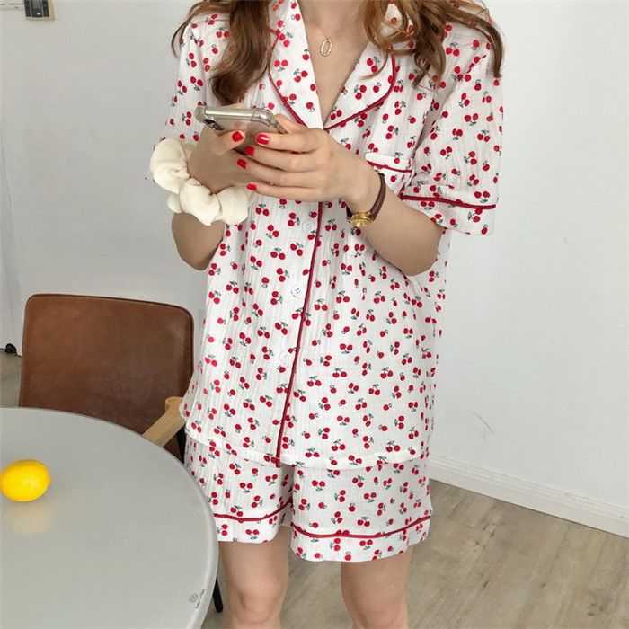 Compra Mujeres Cherry 2 Unids Verano Ropa De Dormir Mujer Solapa Cuello  Bolsillo Tshirts Con Trajes Cortos Mujeres Ropa Interior De Moda Linda  Barato | Entrega Rápida Y Calidad | Es.Dhgate