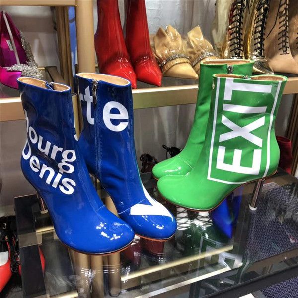 Europa los Estados Unidos Nueva moda botines mujer Verde azul charol salida Lighter botas