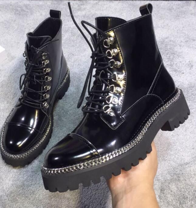 womens black patent combat boots