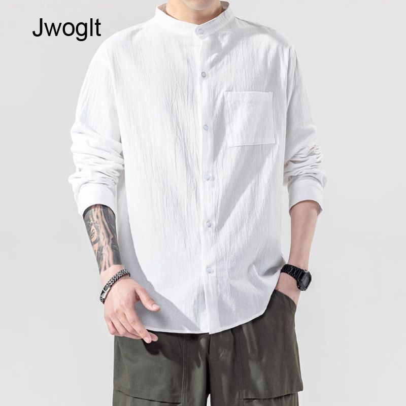 collarless button down mens shirt