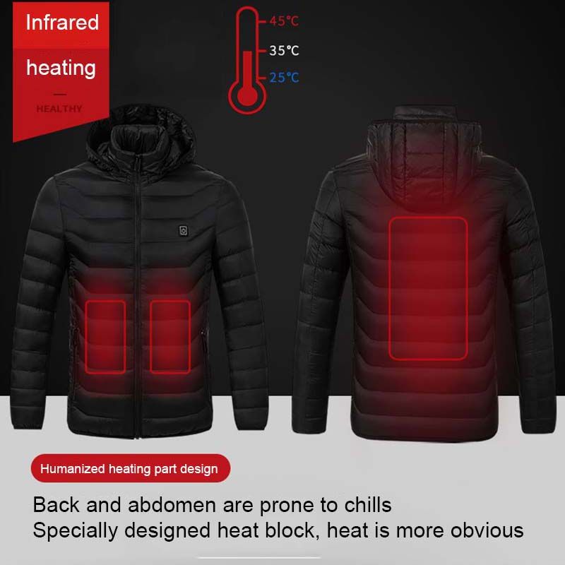 Pacchetto Non Incluso Power Bank Giacca di Riscaldamento per Uomo elettrica Giacca Termica Riscaldata di Riscaldamento Impermeabile e Antivento Sport Giacca Riscaldante Jacket Men Abbigliamento Riscaldato USB Regolabile Vestiti Riscaldati Inverno