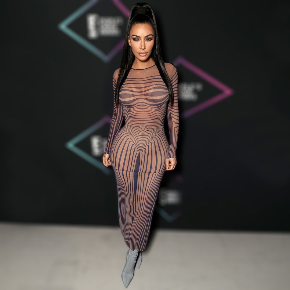 Acquistare Misteriosa Kim Kardashian Stampa A Strisce Sinuose Vestito Sexy  Maglia Pura Manica Lunga Torna Fessura Maxi Vestito Aderente Le Donne  Vestidos Economico | Consegna Veloce E Qualità | DHgate Italy