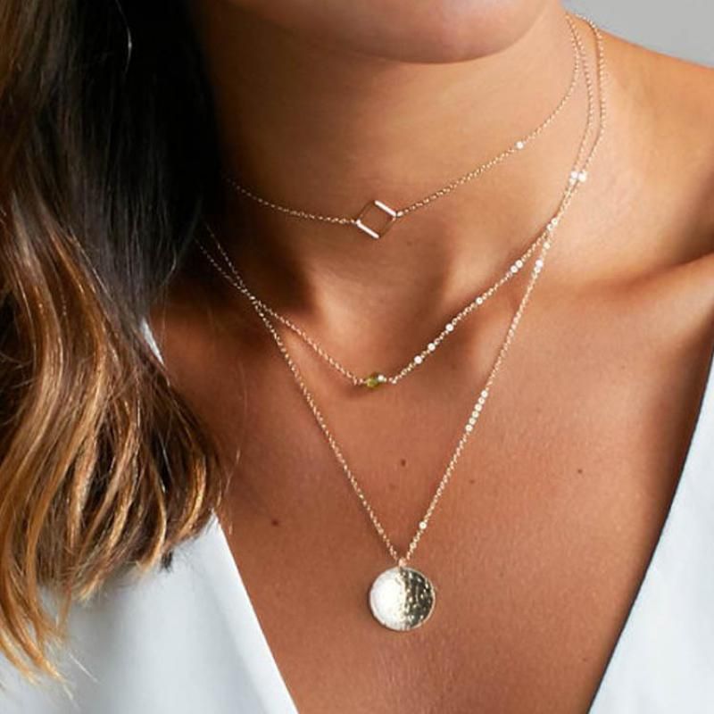 silver layered necklace set