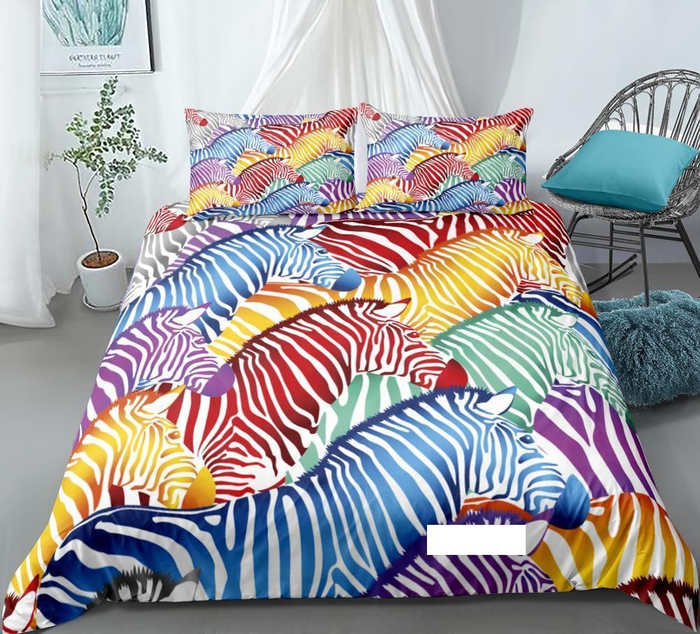 Rainbow Bedding Set Zebra Duvet Cover Set Wild Animals Bed Line