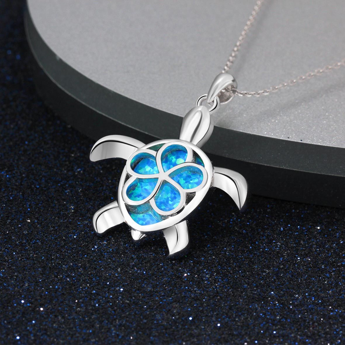 Fashion 925 Silver Flower Blue Fire Opal Charm Pendant Necklace Chain Jewelry JP 