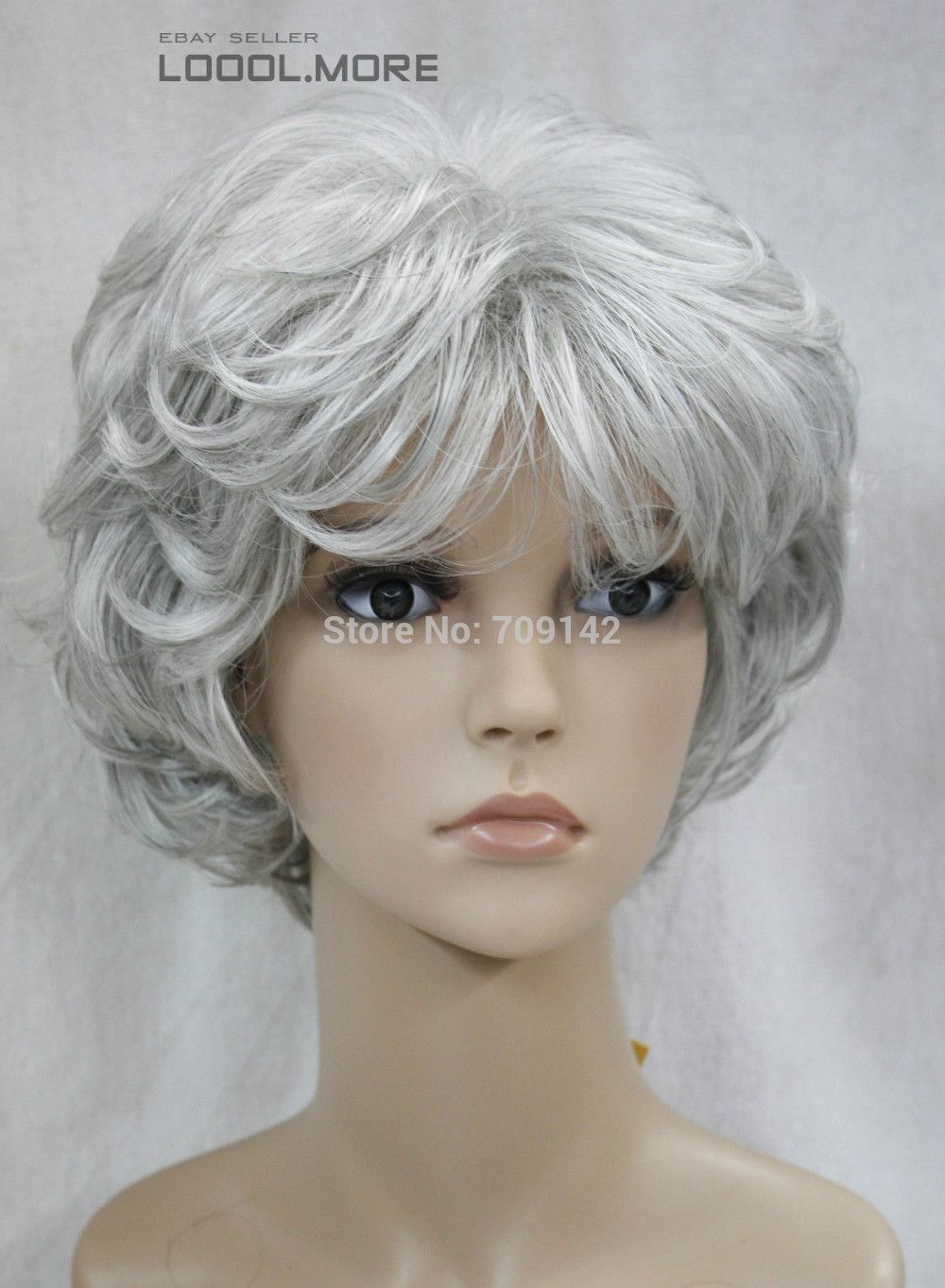 White Black Mix Short Curly Women Female Lady Hair Full Wig