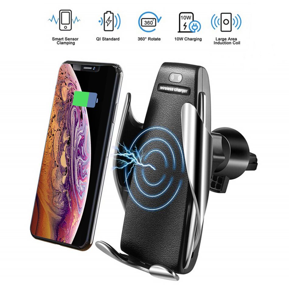 Qi Cargador Inalámbrico para Coche de carga automática Clamping montaje soporte para teléfono de ventilación de aire