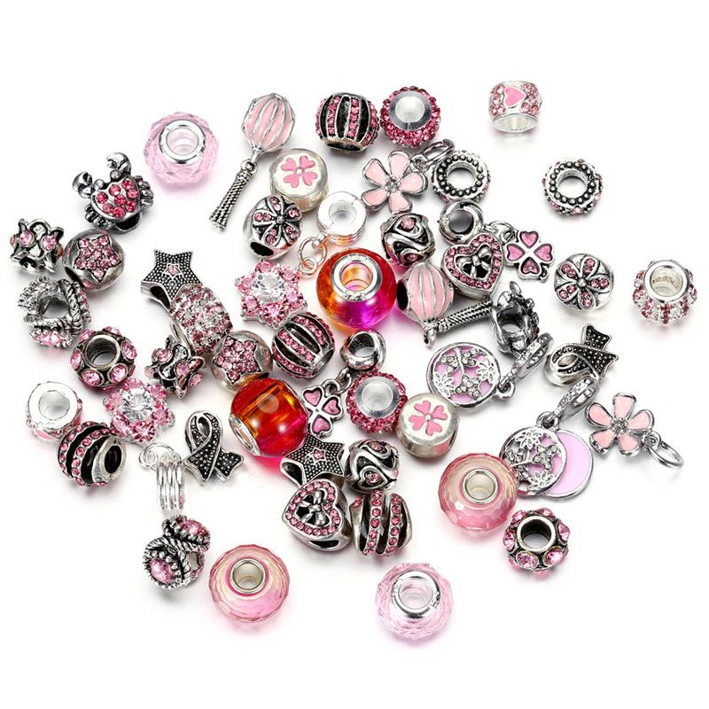 50pcs mix Charms Beads Fit sterling 925 Necklace European charm Bracelet Chain 