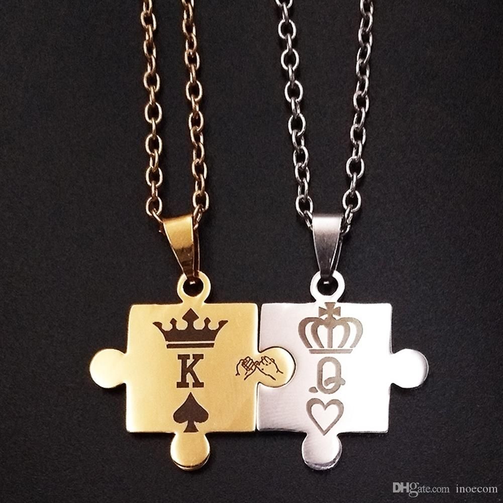 Compre 1 Unid 2 Unids Puzzle Collar Para Parejas Rey De Acero Inoxidable Queen Queen Collar Amantes De La Muchacha Novio Joyeria Regalos A 3 59 Del Phcqkmh Dhgate Com