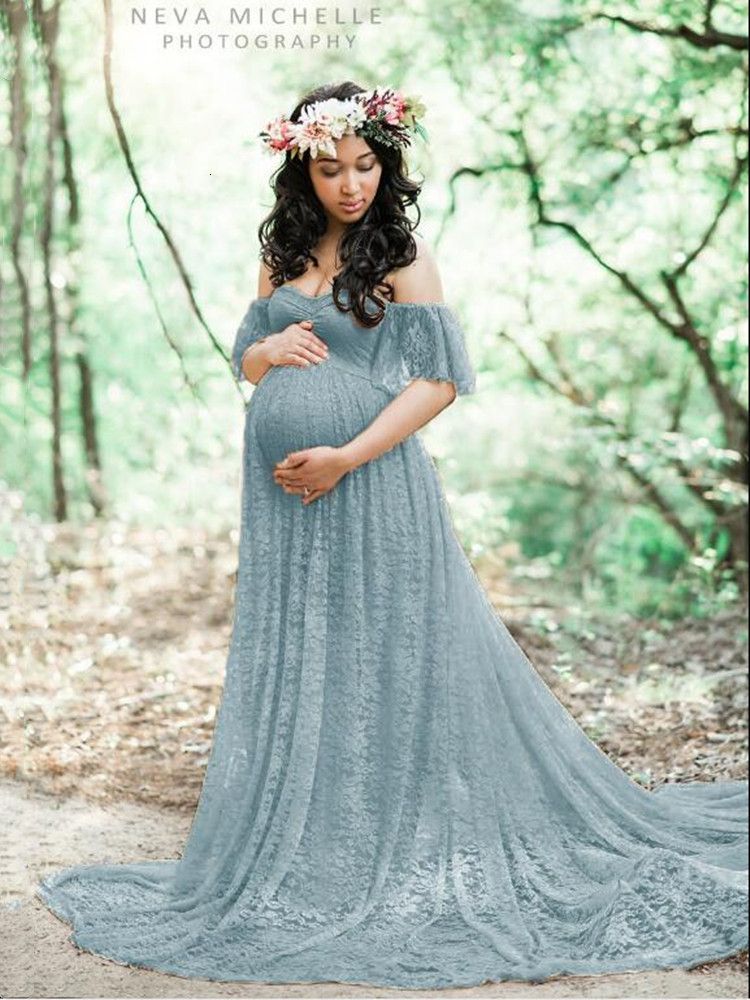 CHCDMP Nueva elegante vestido de maternidad fotografía apoya los vestidos largos encaje mujeres embarazadas