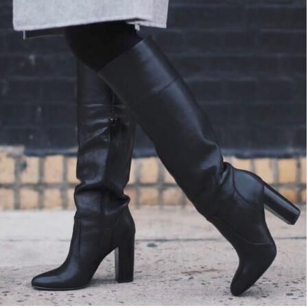 Femme Bout Pointu Sur Bottes Hautes Denim Fermeture Éclair Latérale Bloc Moyen Talon Chaussures G98 Femme Bout Pointu Sur Bottes Hautes Denim Fermeture Éclair Latérale Bloc Moyen Talon Chaussures G98
