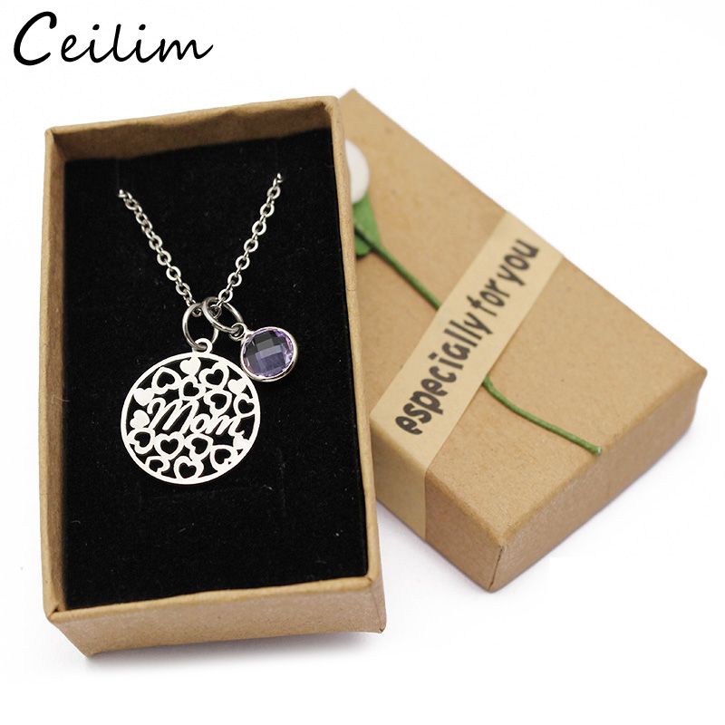 mom heart necklace with birthstones