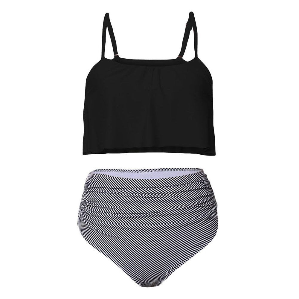 striped ruffle high waisted bikini set
