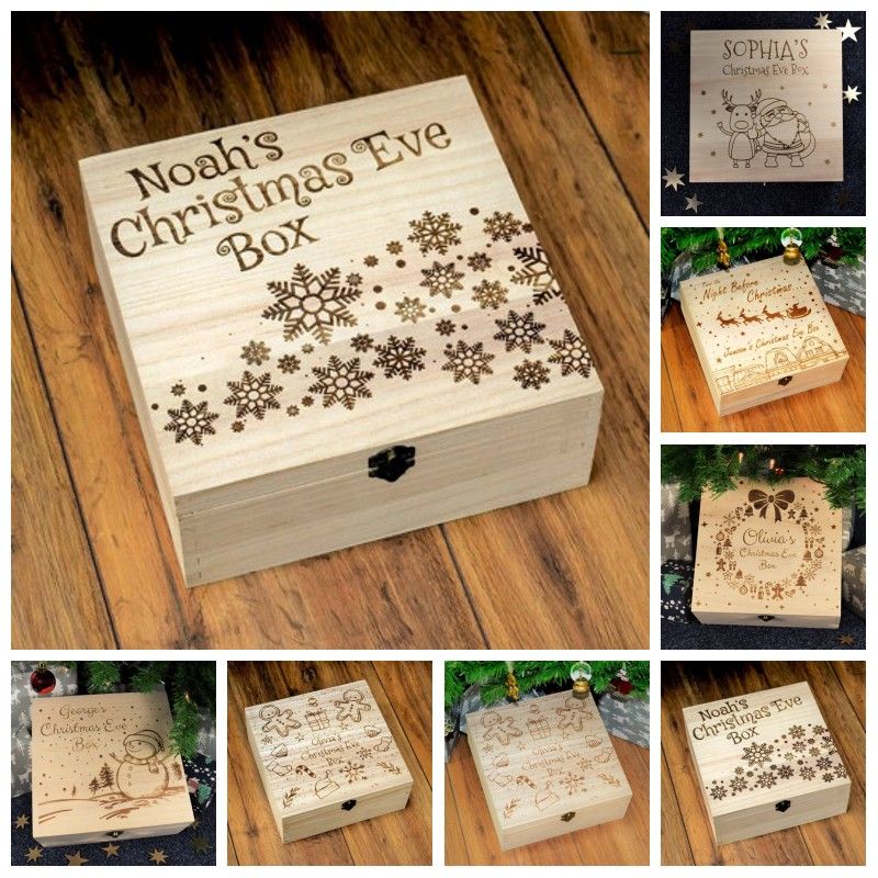 Hot Sale Christmas Ornament Wooden Box Carving Snowman Snowflake Deer