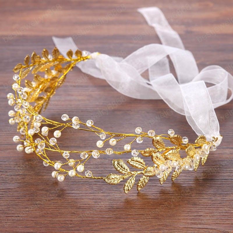 Vintage oro rama hoja cinta del pelo boda novia pelo corona cabeza vestido Band 