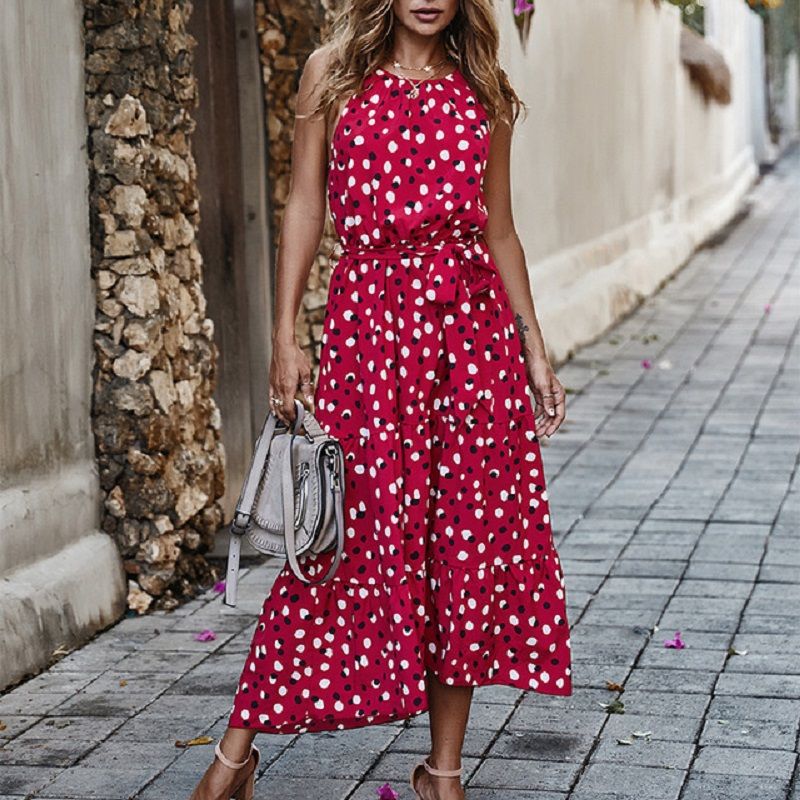 womens red and white polka dot dress
