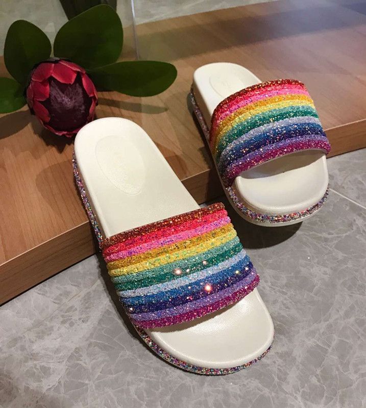 rainbow glitter slides