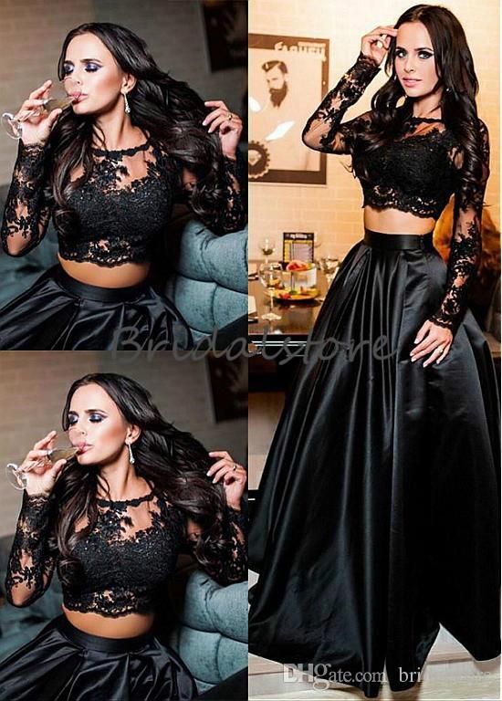 Compra Manga Larga Negro 2 Piezas Vestidos De Baile Joya Escote Ilusión  Encaje Tallas Grandes Vestidos De Noche Formales Glamour Graduación Ocasión  Especial Vestido Barato | Entrega Rápida Y Calidad | Es.Dhgate