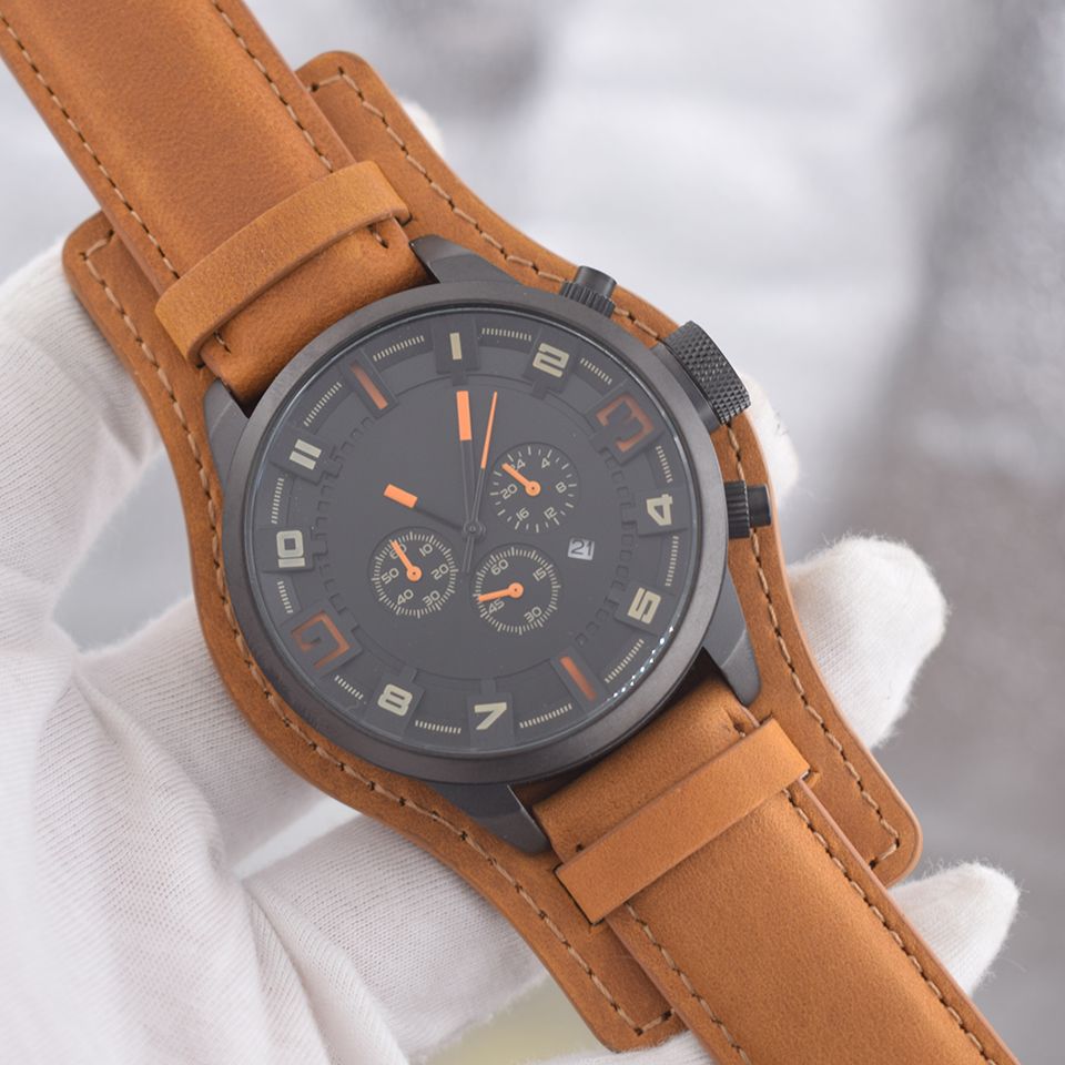 Sports Car Mens Watches Brown Strap Watch Luxusuhr Black Steel Case