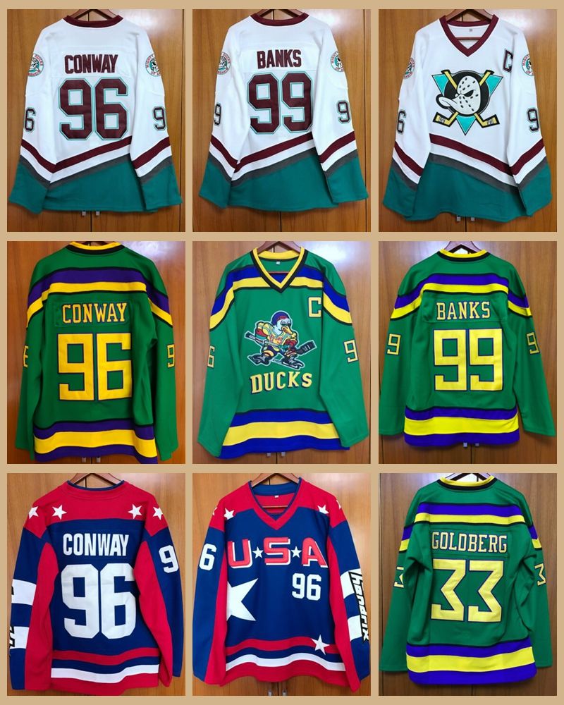 Charlie Conway #96 Mighty Ducks Adam Banks #99 Movie Ice Hockey Jersey