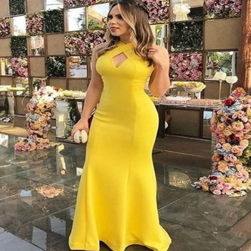 Compra Amarillo Elegante Noche Formal De La Sirena Vestidos De Noche Sin  Mangas 2020 Del Traje De Soirée Mangas Prom Vestidos Vestido Largo Barato |  Entrega Rápida Y Calidad | Es.Dhgate