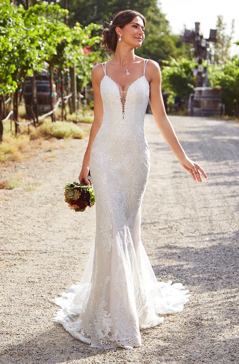 plunging neckline lace wedding dress