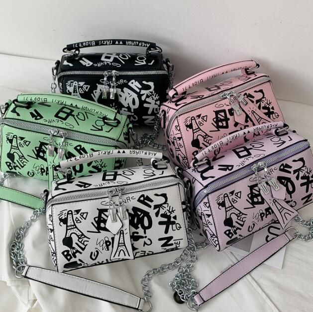 2020 New Handbags Purses Women Summer Bag Fashion Graffiti Chain Shoulder Bags Ladies Paris ...