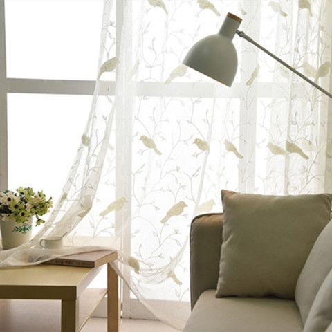 2019 Curtains Openwork Embroidery Curtain Embroidered Bird Tulles