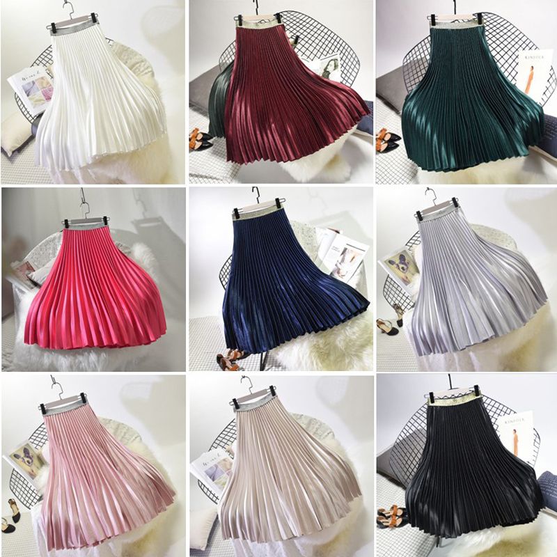 2020 Women Pleated Long Skirts Elastic High Waist Skirt Fashion