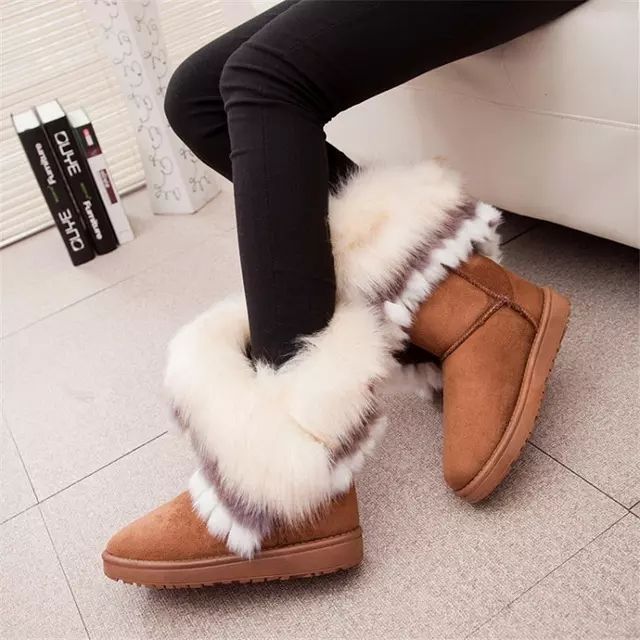 Women Snow Boots Ankle Boot Fox Fur 