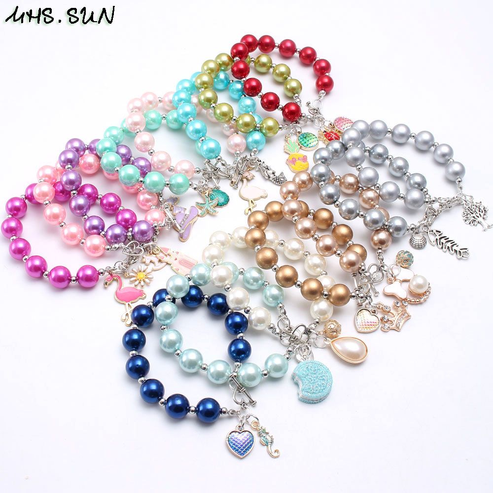 Newest Fashion Solid Color Beads Kid Bracelet Pretty Imitation Pearl