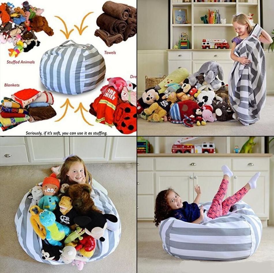 Cover ONLY MAMaiuh Stuffed Animal Storage Bean Bag Chair Toy Organizer for Kids and Adults Canvas Seat Stripe Fabric Chair A 
