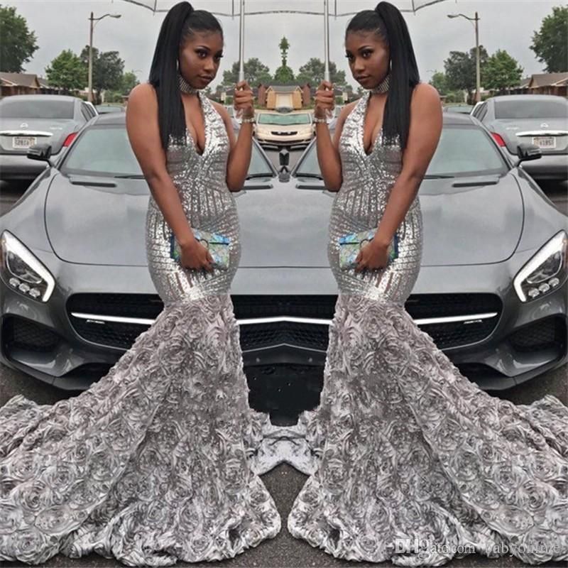 Silver Black Girls Prom Dresses Bling 