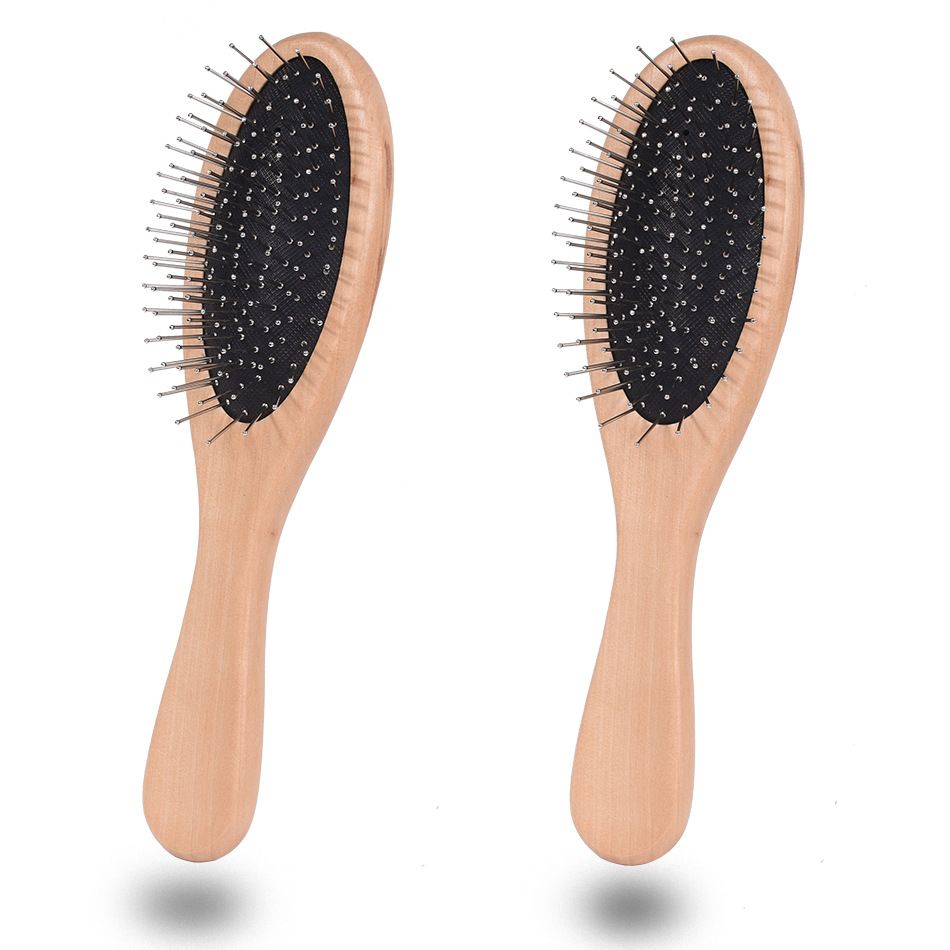 2020 Wood Oval Hairbrush With Steel Pins Wet Dry Paddle