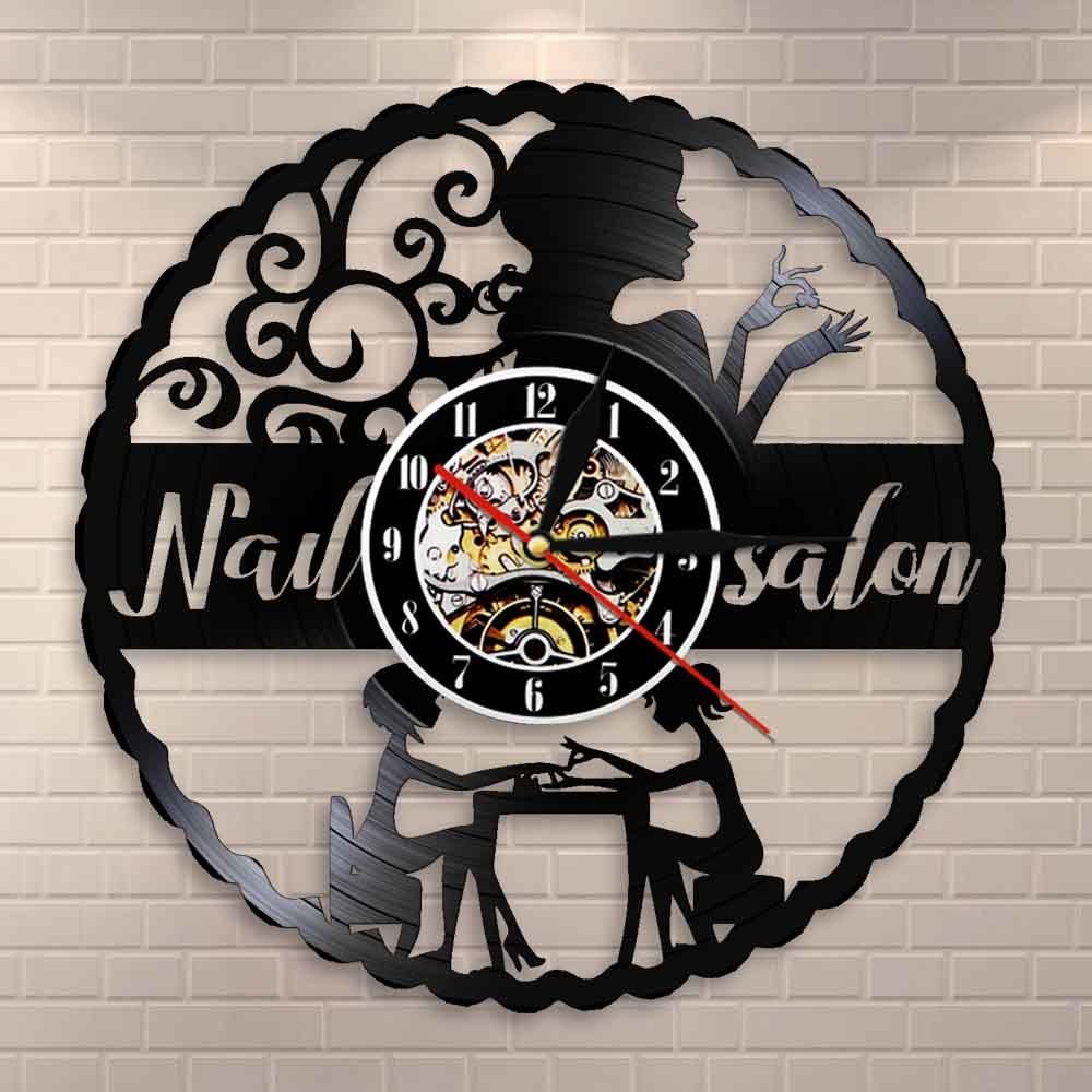 Nail Salon Decor Nail Art Manicure Wall Clock Nails Studio Salon Decorative Vinyl Record Wall Clock Beauty Salon Wall Watch Gift Y200109 Wood Wall Clocks Wooden Clock From Shanye10 17 65 Dhgate Com