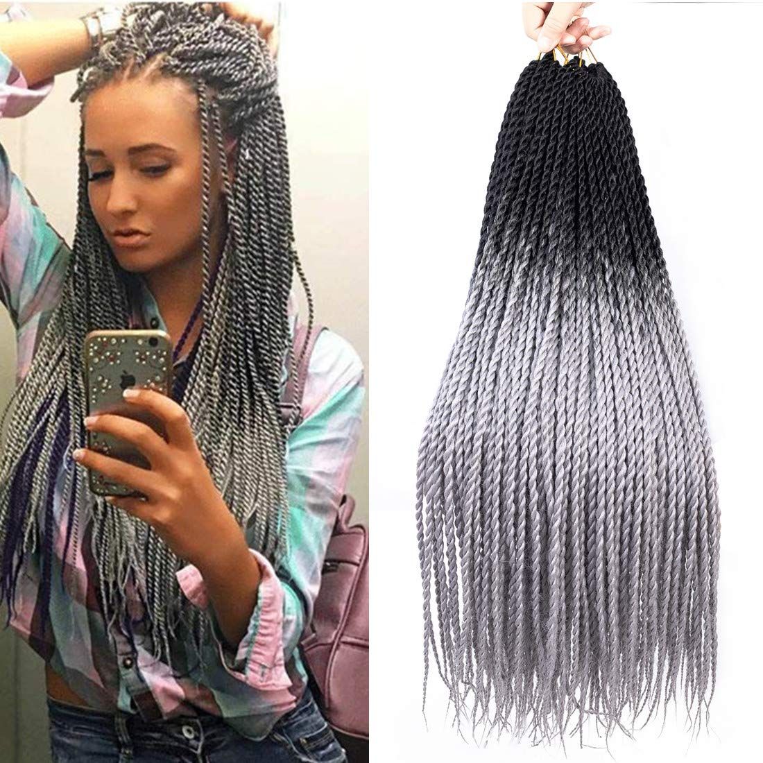 2019 1packs Grey Senegalese Twist Crochet Hair Braids Long Ombre