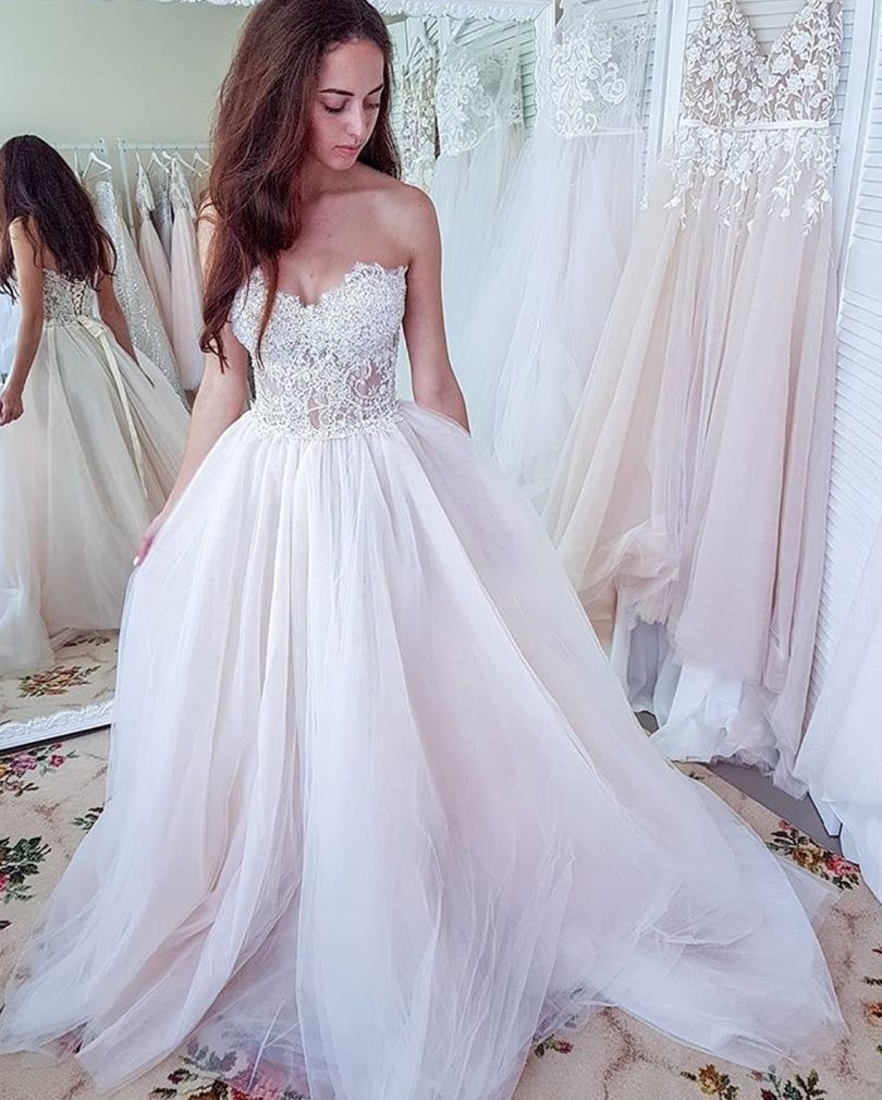 Discount Summer Beach Wedding Dresses A Line Sweetheart Lace