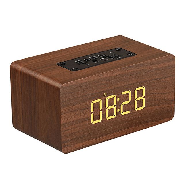 2020 Digital Alarm Clock Bluetooth Speaker Wireless Handfree Wooden