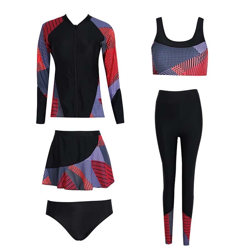 Compra Nueva Camisa Cinco Piezas Traje De Baño De Mujer De Manga Larga Rash  Guard Falda De La Nadada Fondo De Bikini Pantalón Largo Del Tamaño Extra  Grande De Baño Del Traje