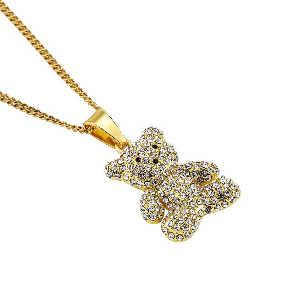 Men Rhinestone Iced Out Pendant Bear 