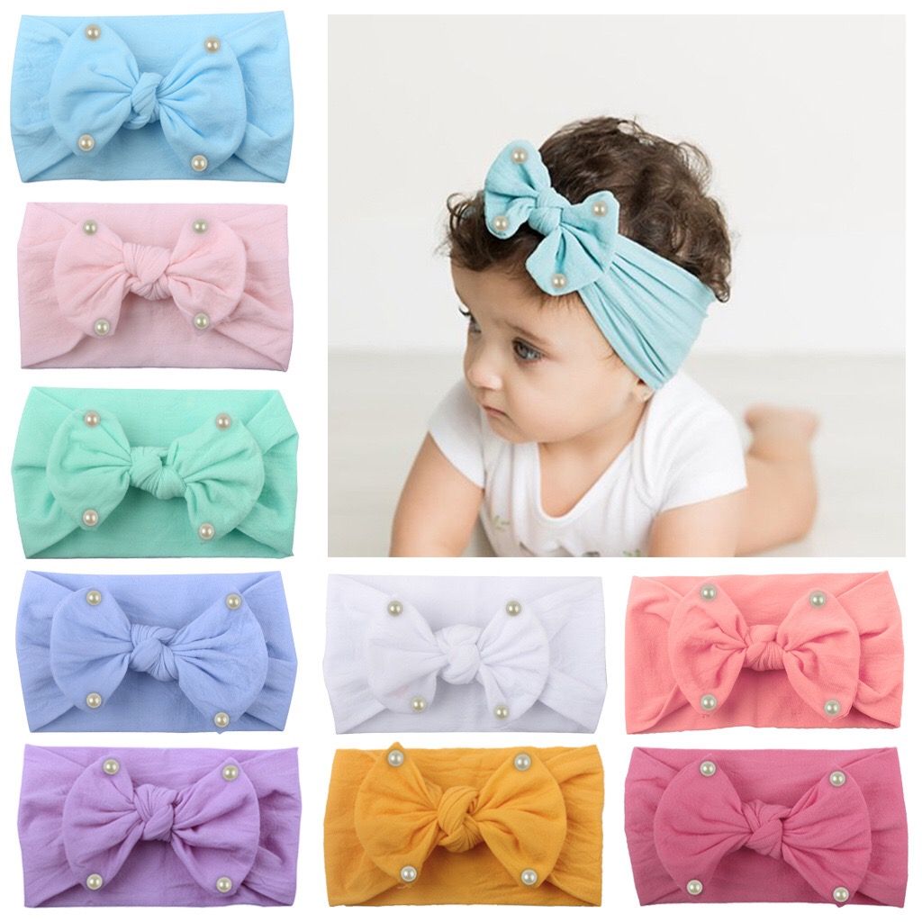 Head Wrap Stretch Turban Bow Hairband Bowknot Baby Girls Nylon Headband