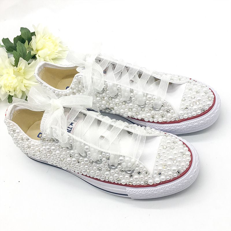 2019 Rustic Bridal Wedding Shoes Women Pearls Flatforms Shoes For