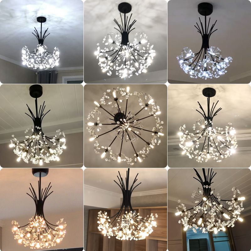 Modern Art Deco Led Crystal Hardware Chandelier Dandelion Golden Hanging Lamps Decorative Light Fixture Lighting Led Home Lights R33 Glass Hanging