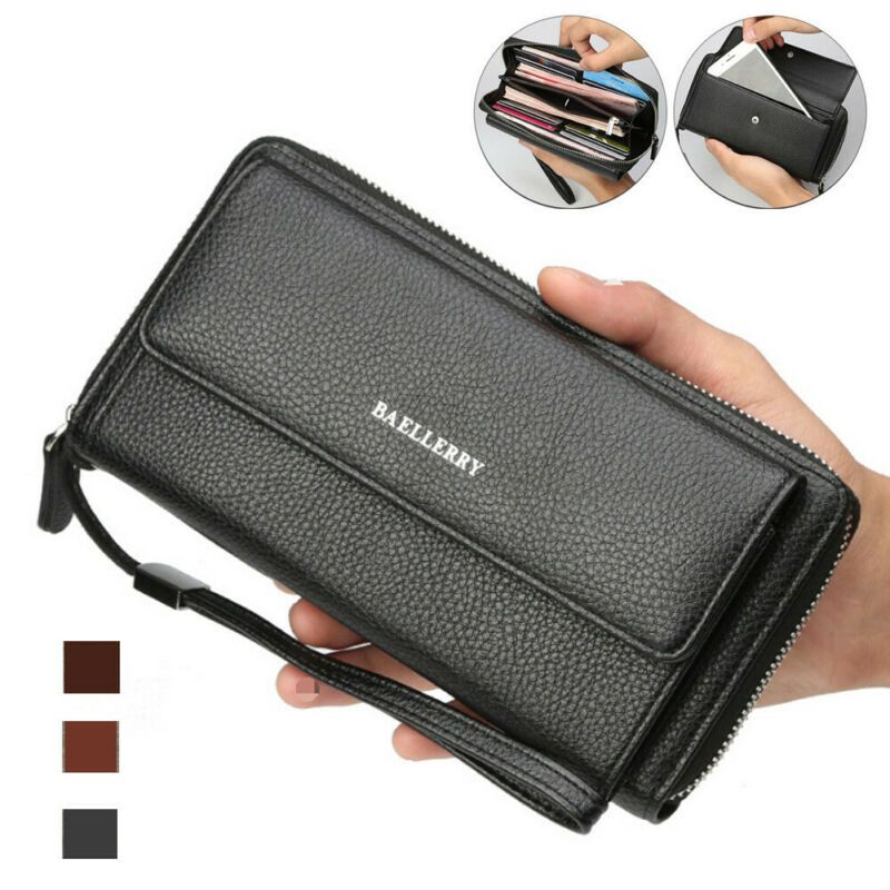 Mens Long Wallet Leather Purse Large Business ID Credit Card Clutch Bag New