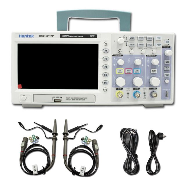 Hantek Dso5202p almacenamiento Osciloscopio 200MHz 2 canales 1GSa s Longitud de registro Osciloscopio de mano USB Osciloscopio digital